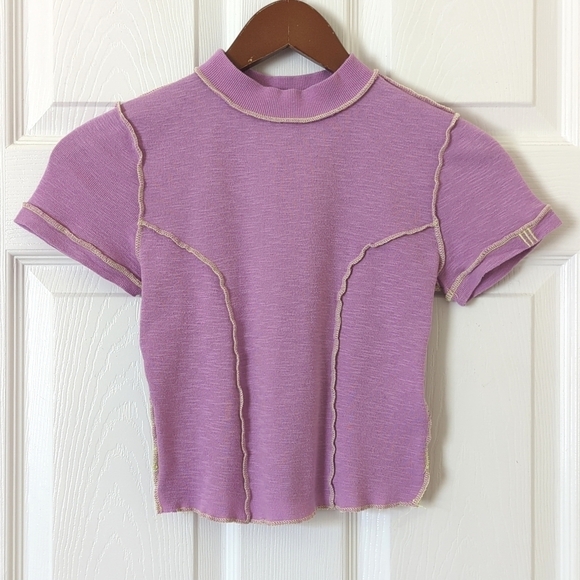 BDG Urban Outfitters Katie Inverted Seam Shrunken Fit Baby Tee Lilac Purple XS - Picture 1 of 10